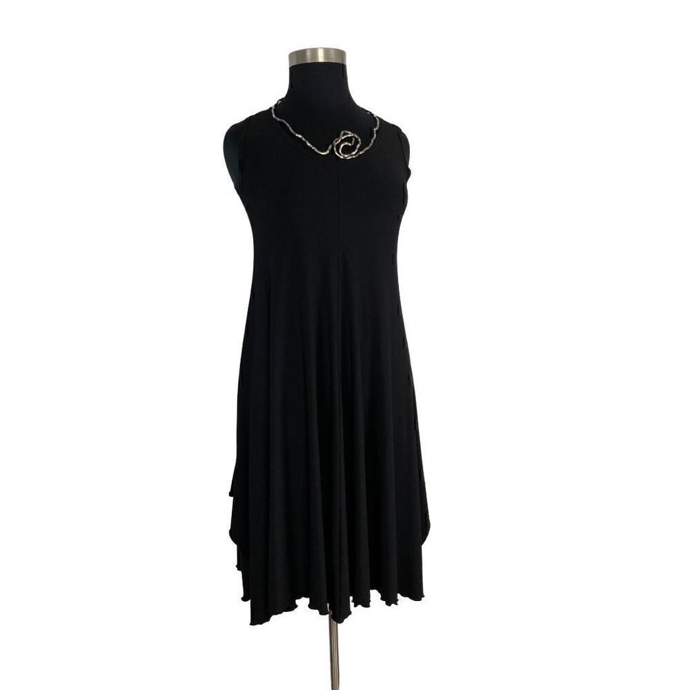 Bettina Riedel L Black Tunic Dress Art to Wear Lagenlook Goth Y2K Fits 1X 2X 3X